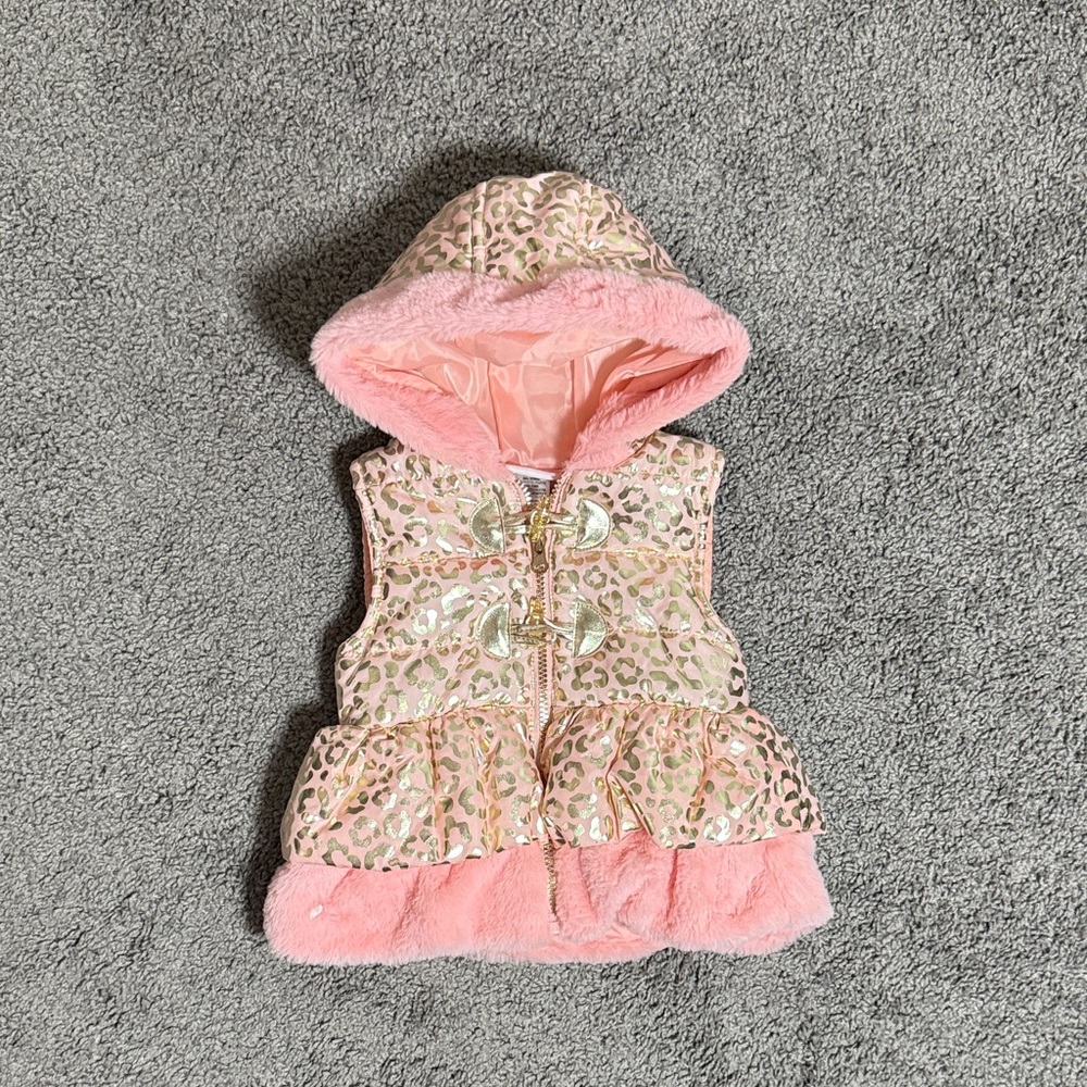 Pink and Gold Leopard Print Hooded Vest